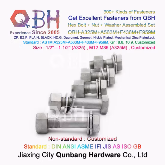 Qbh ASTM A325 A325m HDG Yzp Schwarz Zp Einfaches Zink Vollgewinde 2h Mutter F436m Unterlegscheibe Schwerer Sechskant-Sechskantkopf Industrie Bauwesen Baustoffschalung