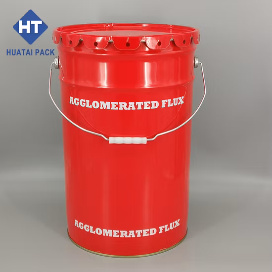 25-Liter-Farbeimer mit offenem Stahlfass und Weißblech mit individuellem Logo, Ösendeckel und Metallgriff